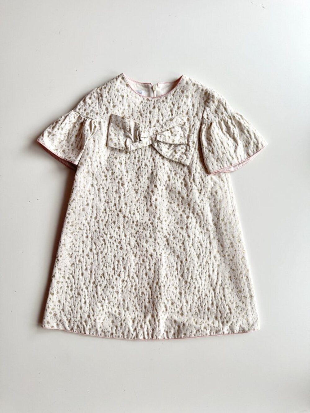 Girl's I PINCO PALLINO Ivory Gold Metallic Jacquard A-Line Shift Dress, Size 5